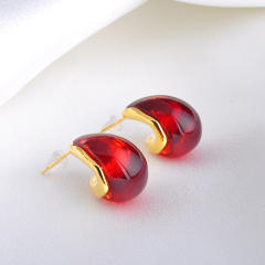 Fashion metal texture Amber stud earrings female resin personality temperament earrings