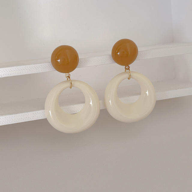 Hong Kong Style Artistic Retro Acrylic Hollow Oval Earrings s925 Silver Needle candy color earrings