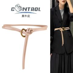 Genuine Leather Thin Belt Women's Decorative Western Fit dress Waisted All-match Fashionable Ins Hole-free Thin Belt