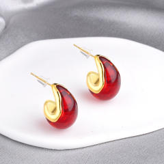 Fashion metal texture Amber stud earrings female resin personality temperament earrings