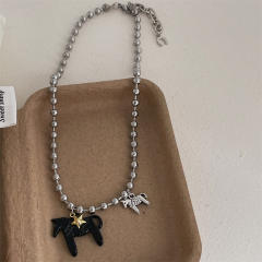 Cute Glazed Pony Necklace Female Bean Alloy necklace
