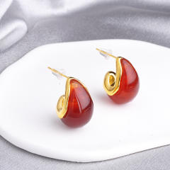 Fashion metal texture Amber stud earrings female resin personality temperament earrings