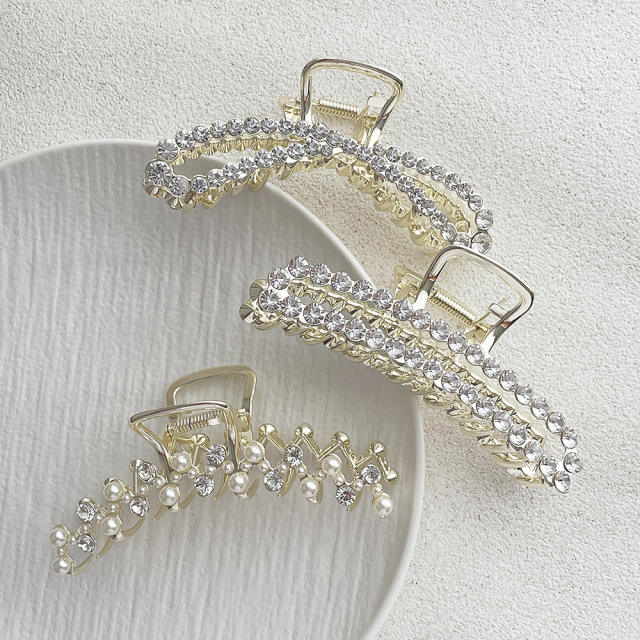 Simple Design Sense Zircon Rhinestone One-word Metal hair claw clips