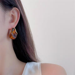 Elegant Amber Resin Earrings Women's Light Luxury Metal Stitching Earrings