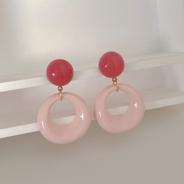 Hong Kong Style Artistic Retro Acrylic Hollow Oval Earrings s925 Silver Needle candy color earrings