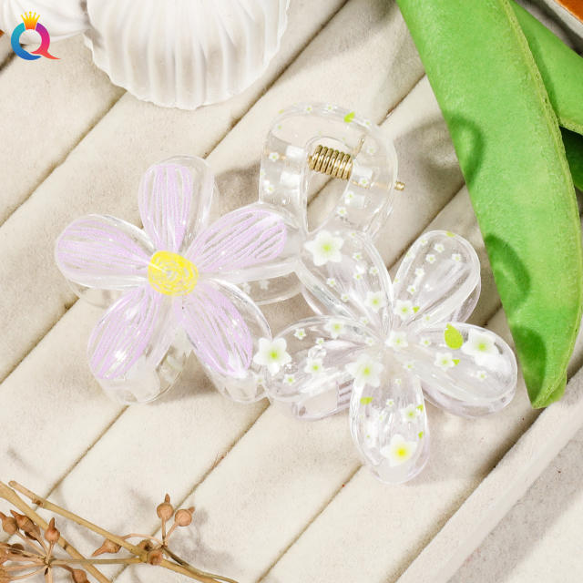 Small fresh printing five petal flower hair claw clips