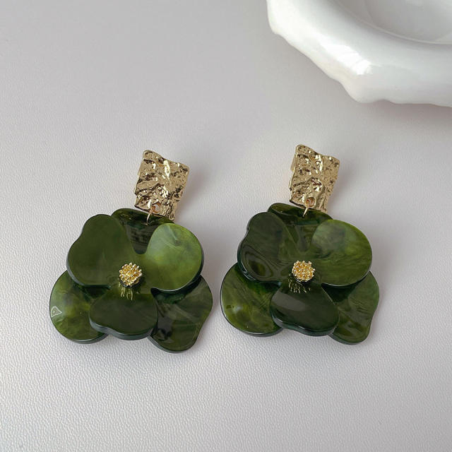 Simple acrylic flower tassel earrings s925 silver needle high-grade earrings exaggerated ear jewelry