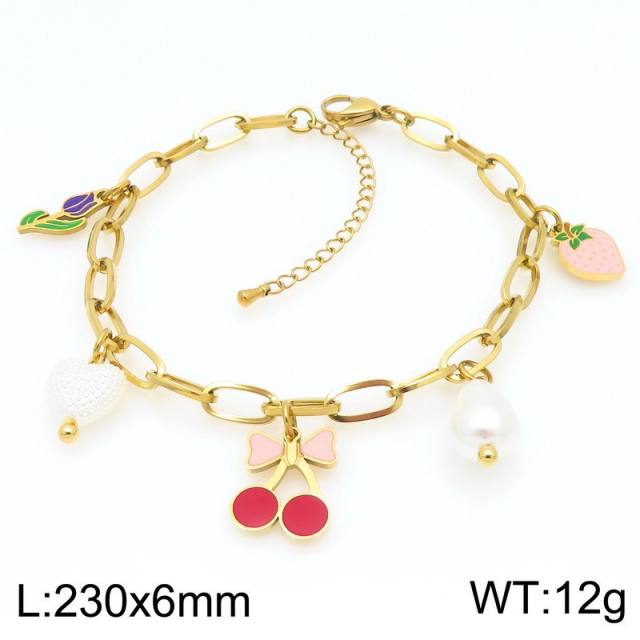 Summer beach sweet enamel fruit charm thick chain stainless steel anklet