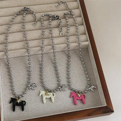 Cute Glazed Pony Necklace Female Bean Alloy necklace