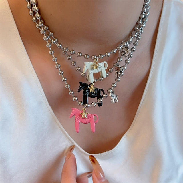 Cute Glazed Pony Necklace Female Bean Alloy necklace