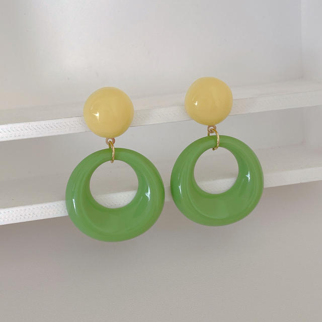 Hong Kong Style Artistic Retro Acrylic Hollow Oval Earrings s925 Silver Needle candy color earrings