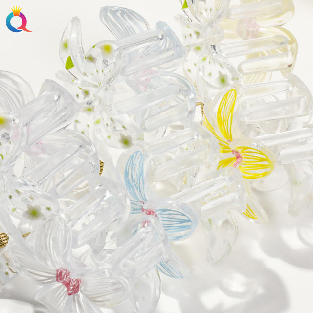 Small fresh printing five petal flower hair claw clips