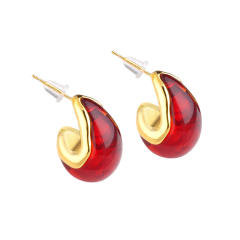 Fashion metal texture Amber stud earrings female resin personality temperament earrings