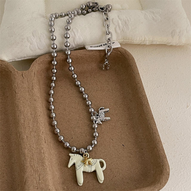 Cute Glazed Pony Necklace Female Bean Alloy necklace