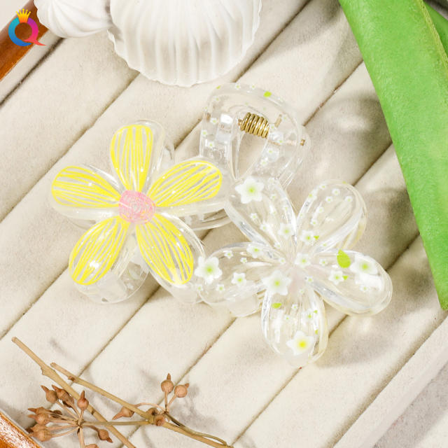 Small fresh printing five petal flower hair claw clips