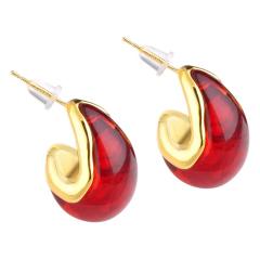 Fashion metal texture Amber stud earrings female resin personality temperament earrings