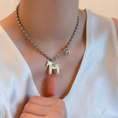 Cute Glazed Pony Necklace Female Bean Alloy necklace