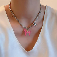 Cute Glazed Pony Necklace Female Bean Alloy necklace