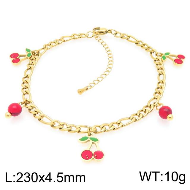 Summer beach sweet enamel fruit charm thick chain stainless steel anklet