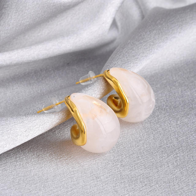 Fashion metal texture Amber stud earrings female resin personality temperament earrings