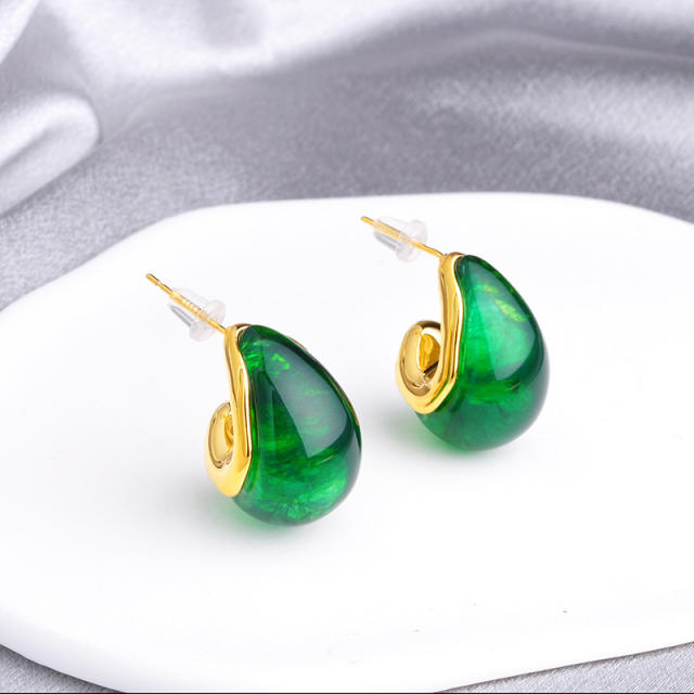 Fashion metal texture Amber stud earrings female resin personality temperament earrings