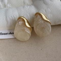 Elegant Amber Resin Earrings Women's Light Luxury Metal Stitching Earrings