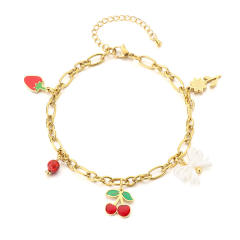 Summer beach sweet enamel fruit charm thick chain stainless steel anklet
