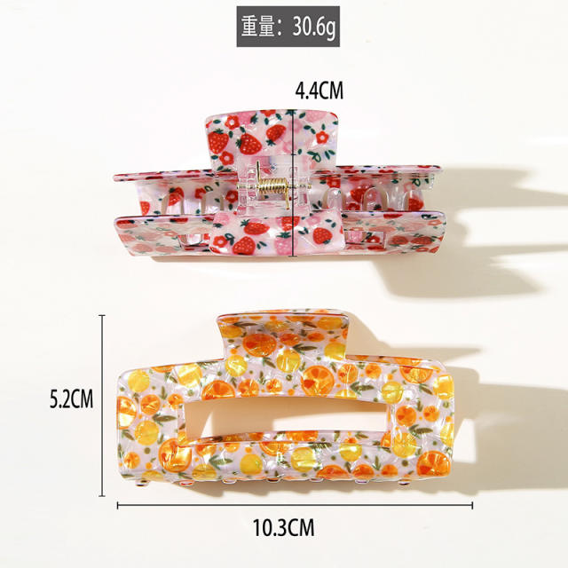 New Floral Large Rectangular Grab Clip Fruit hair claw clips