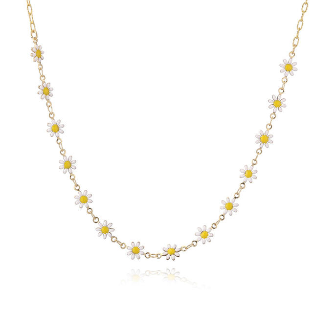 Sweet enamel daisy flower copper necklace earrings suit