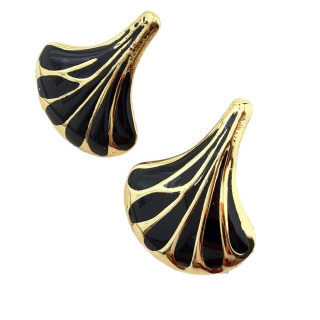 Color enamel natural Ginkgo Leaf stainless steel earrings