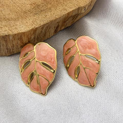 Natural hollow leaf color enamel stainless steel earrings big earrings