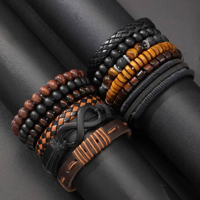 New 12-piece Set Coconut Shell Wood Beads Beaded Spring Line Men's Bracelet without box