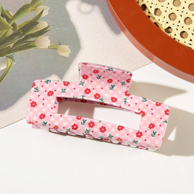 New Floral Large Rectangular Grab Clip Fruit hair claw clips