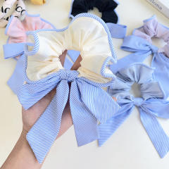 Korean Style Striped Bowknot Large size Hair Ring pony tail scrunchies