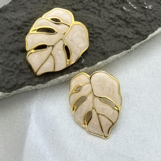 Natural hollow leaf color enamel stainless steel earrings big earrings