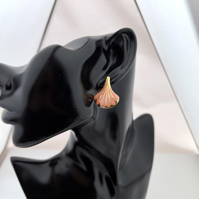Color enamel natural Ginkgo Leaf stainless steel earrings