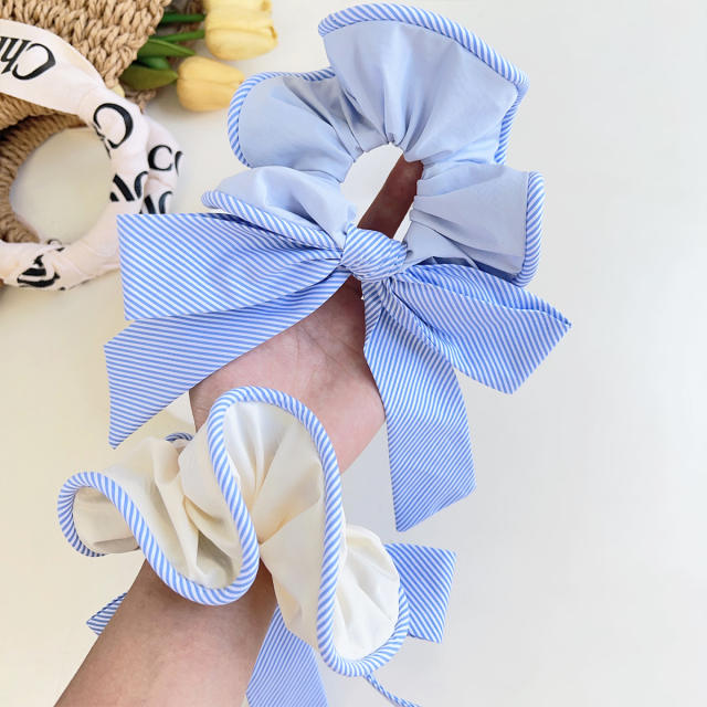 Korean Style Striped Bowknot Large size Hair Ring pony tail scrunchies