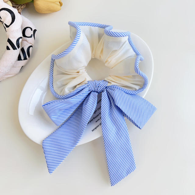 Korean Style Striped Bowknot Large size Hair Ring pony tail scrunchies