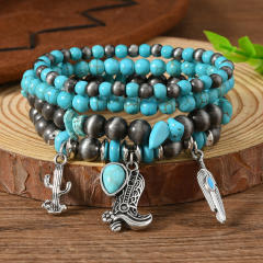 New turquoise alloy beaded elastic line men's women's bracelet