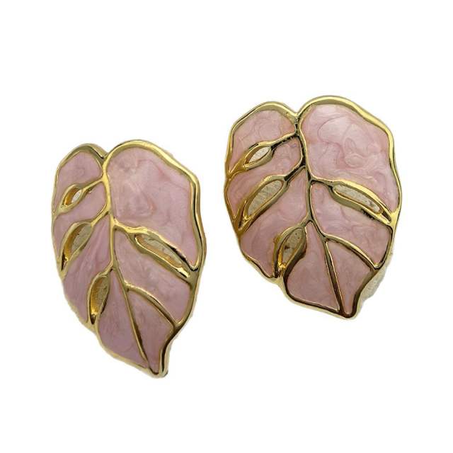 Natural hollow leaf color enamel stainless steel earrings big earrings