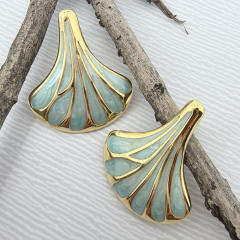 Color enamel natural Ginkgo Leaf stainless steel earrings
