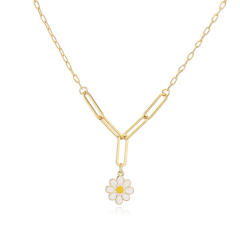 Sweet enamel daisy flower copper necklace earrings suit
