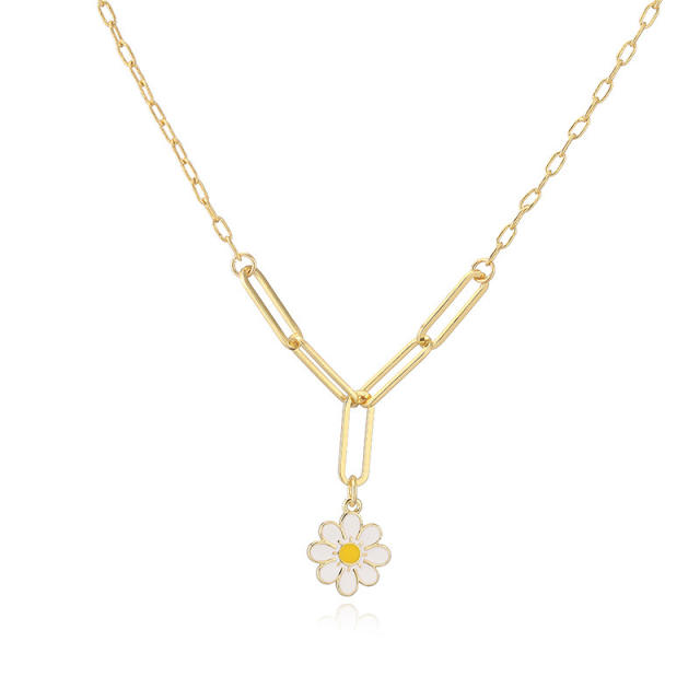 Sweet enamel daisy flower copper necklace earrings suit