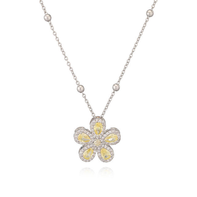 Korean fashion colorful cubic zircon five petal flower pendant copper necklace