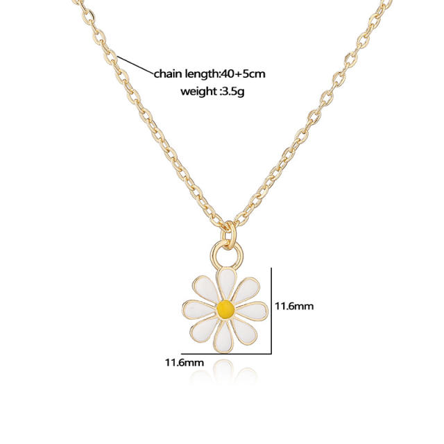 Sweet enamel daisy flower copper necklace earrings suit