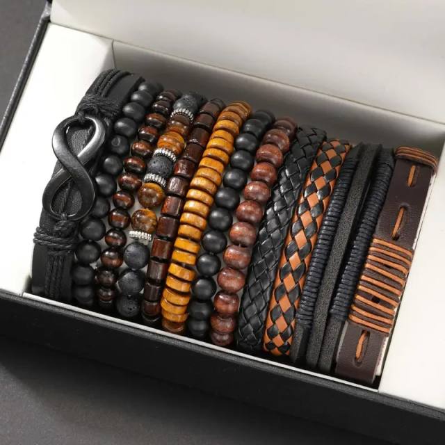New 12-piece Set Coconut Shell Wood Beads Beaded Spring Line Men's Bracelet without box