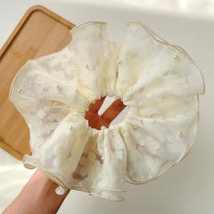 Large Hair Ring Mesh Lace Pearl High Elastic oversize scrunchies 21cm