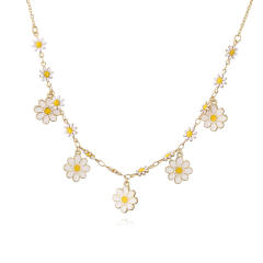 Sweet enamel daisy flower copper necklace earrings suit