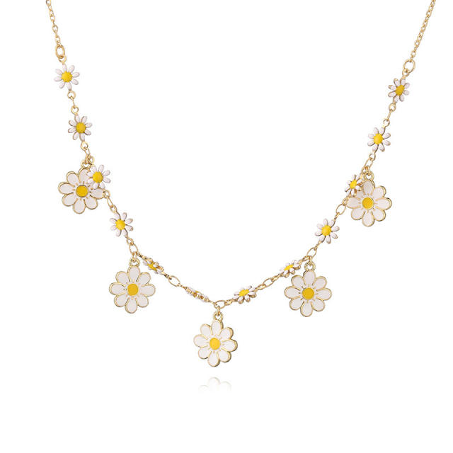 Sweet enamel daisy flower copper necklace earrings suit