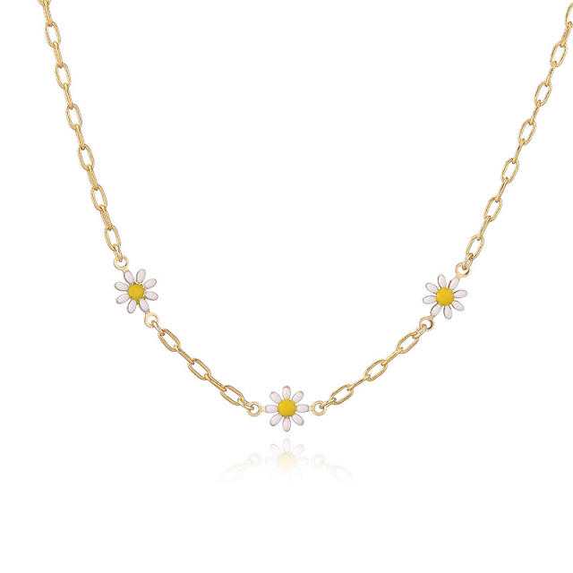 Sweet enamel daisy flower copper necklace earrings suit